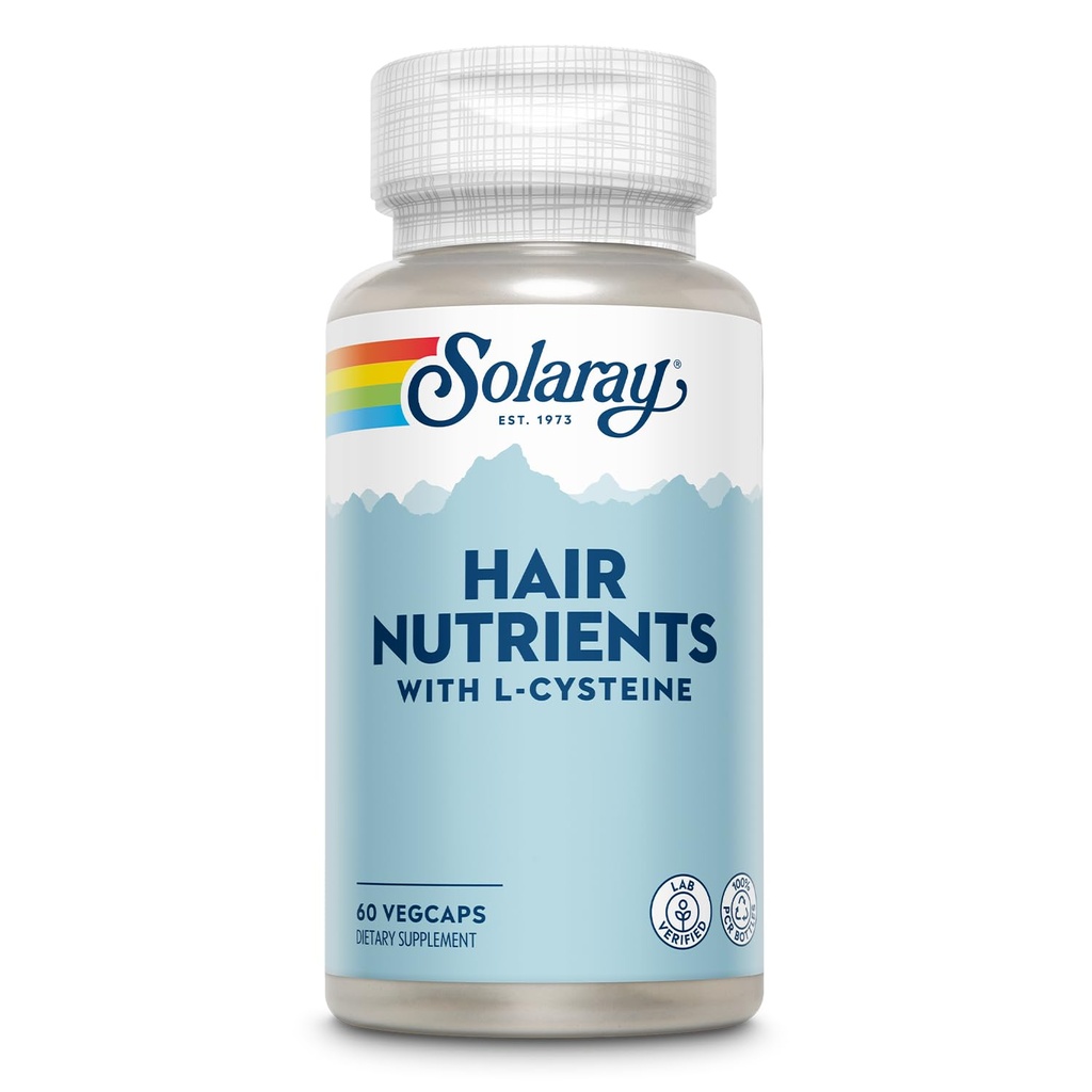 SOLARAY Peluquería Nutrientes con L-Cysteine - Vitaminas para el cabello con biotina para el crecimiento del cabello - Esquí de pelo y uñas Vitaminas para Mujeres y Hombres - Lab Garantía Verificada, 60 días - 30 Servimientos, 60 VegCaps