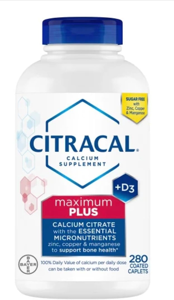 Citra-Cal+D3 Suplemento con Zinc, Cobre, Magnesio, Máximo Plus, 280 Conde