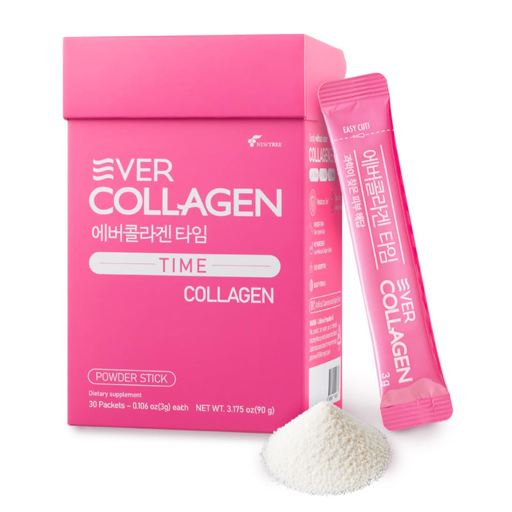 NEWTREE Low Molecular Multi Marine Collagen Peptides Protein Powder Stick for Skin Hair Nail Health & Beauty Type I III Collagen Supplement for Women Men, 30 Packets (Apple Flavor)