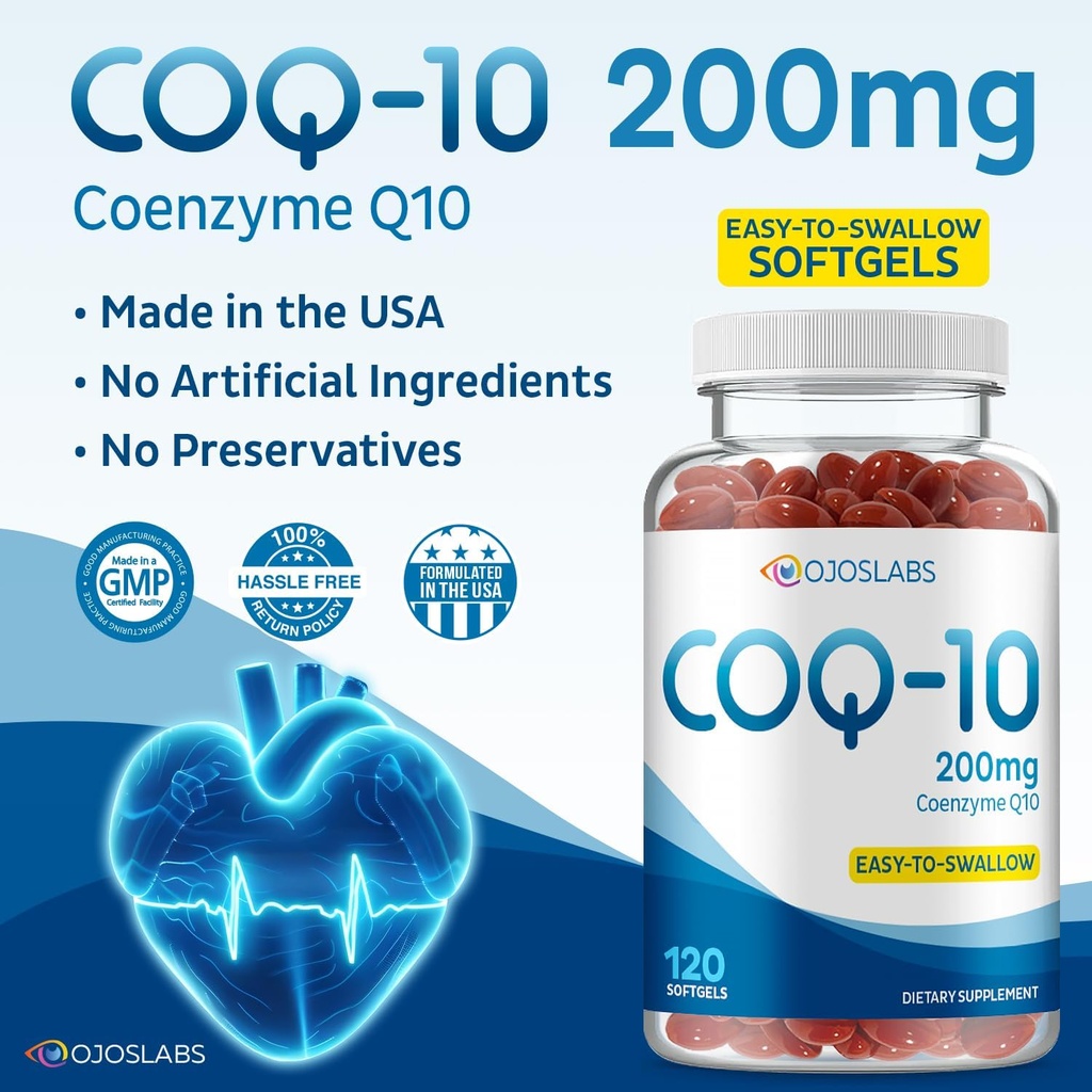 CoQ10 200mg - Coenzyme Q10 Suplemento dietético, Easy-to-Swallow 120 Softgels