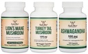 Suplementos de madera doble Salón Mane de León 120 Cuenta, Turquía Tail 120 Cuenta, Ashwagandha 120 Cuenta