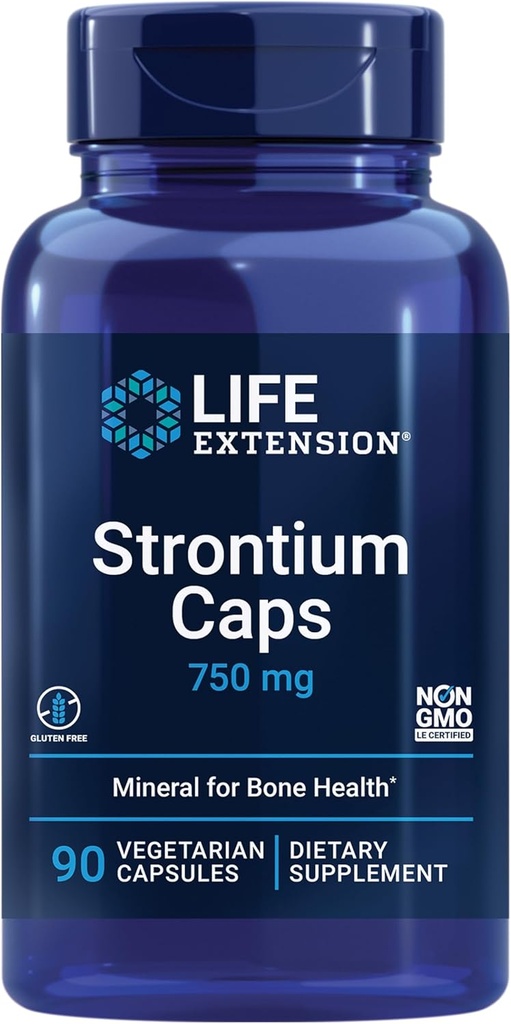 Life Extension Strontium Caps, Trace Mineral for Advanced Bone Health Support, Gluten Free, Non-GMO, Vegetarian, 90 Capsules