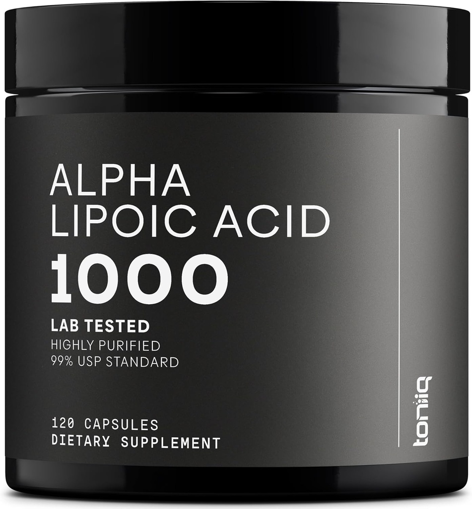 Toniiq 1000mg Ultra High Strength Alpha Lipoic Acid Capsules - Highly Purified 99% + USP Standard - 120 capsules ALA Suplemento