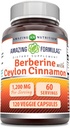 Amazing Formulas Berberine with Pure Ceylon Cinnamon 1200 Mg Por Serving ← Premium Complex Supplement TEN Veggie Capsules ← Non-GMO TEN Gluten Free ← Made in USA (1 Pack Ø 120 Count)