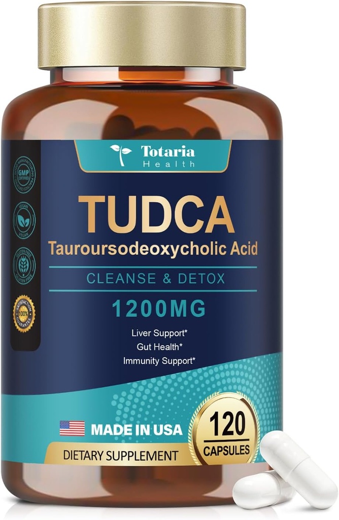 Totaria TUDCA Bile Salts Liver Support Suplemento 1200mg, 120 Capsules, Vegan Friendly, Powerful Bile Salt for Gallbladder Health and Liver Health, Tauroursodeoxycholic Acid