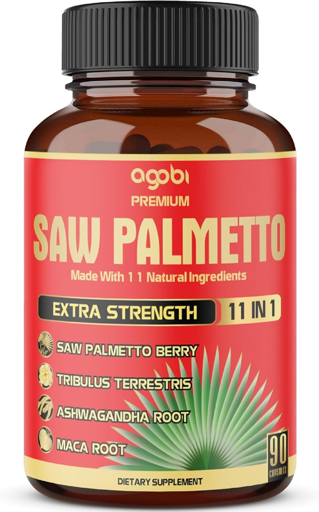 Capsules Premium Saw Palmetto - Combinado con Ashwagandha, Turmeric, Tribulus, Maca, Té Verde, Ginger, Santa Basil &amp; Más - 90 Capsules de 3 meses de suministro
