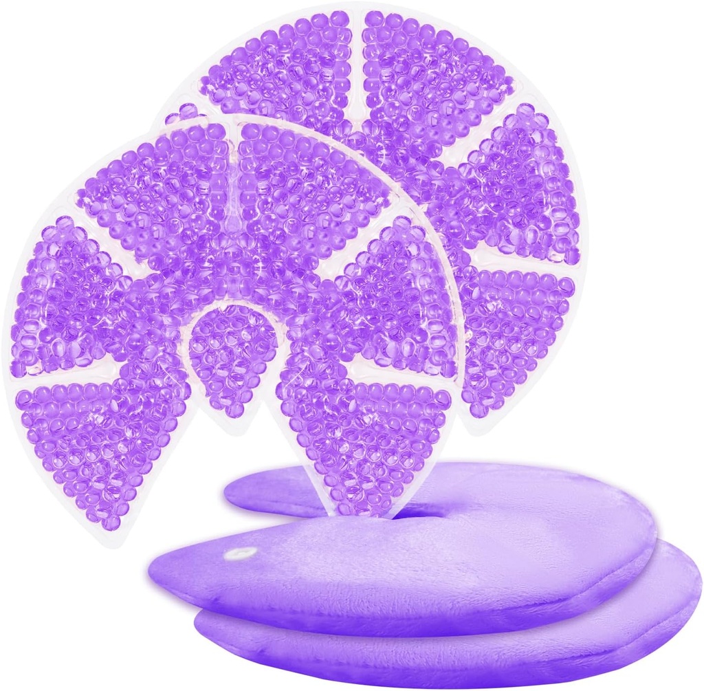 Hot/Cold Breast Gel Bead Ice Packs Breast Cooling/Heat Pads Relief for Breastfeeding, Nursing Pain, Mastitis, Engorgement, Swelling, Plugged Ducts ← Boost Milk Let-Down & Production,2 Pack (Purple)