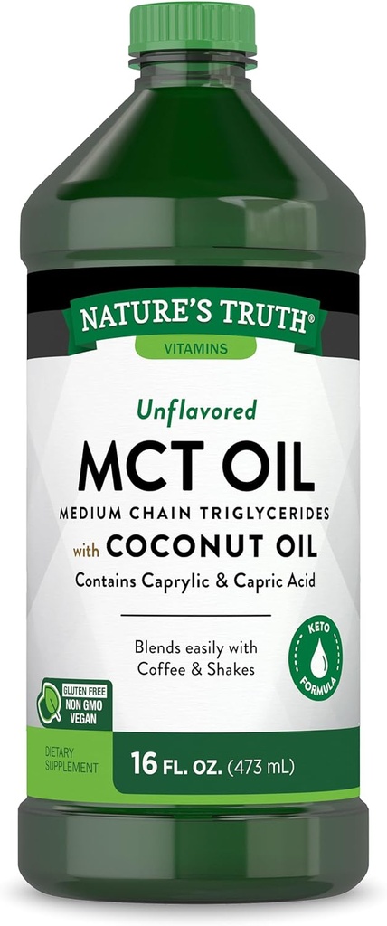 Nature's Truth MCT Oil | 16 fl. oz | Keto, Unflavored Formula | with Coconut Oil | Vegan, Non-GMO, and Gluten Free Supplement
