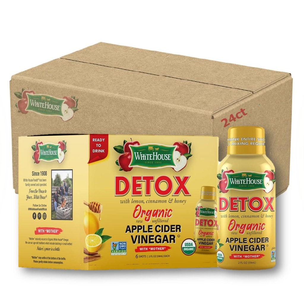 Casa Blanca Detox Zapatos de vinagre de manzana, crudo sin filtro, en el go (Detox, paquete de 24)