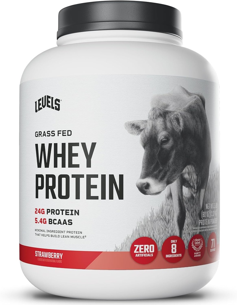 Niveles Grass Fed Whey Protein Powder, No Artificials, 24G de Protein, Fresa, 5LB