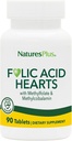 NaturesPlus Folic Acid Hearts (Methylfolate) - 400 mcg, 90 Tablets vegetarianos - con Vitamina B6 &amp; Vitamina B12 (como Metilcobalamina) - Gluten-Free - 90 Servings