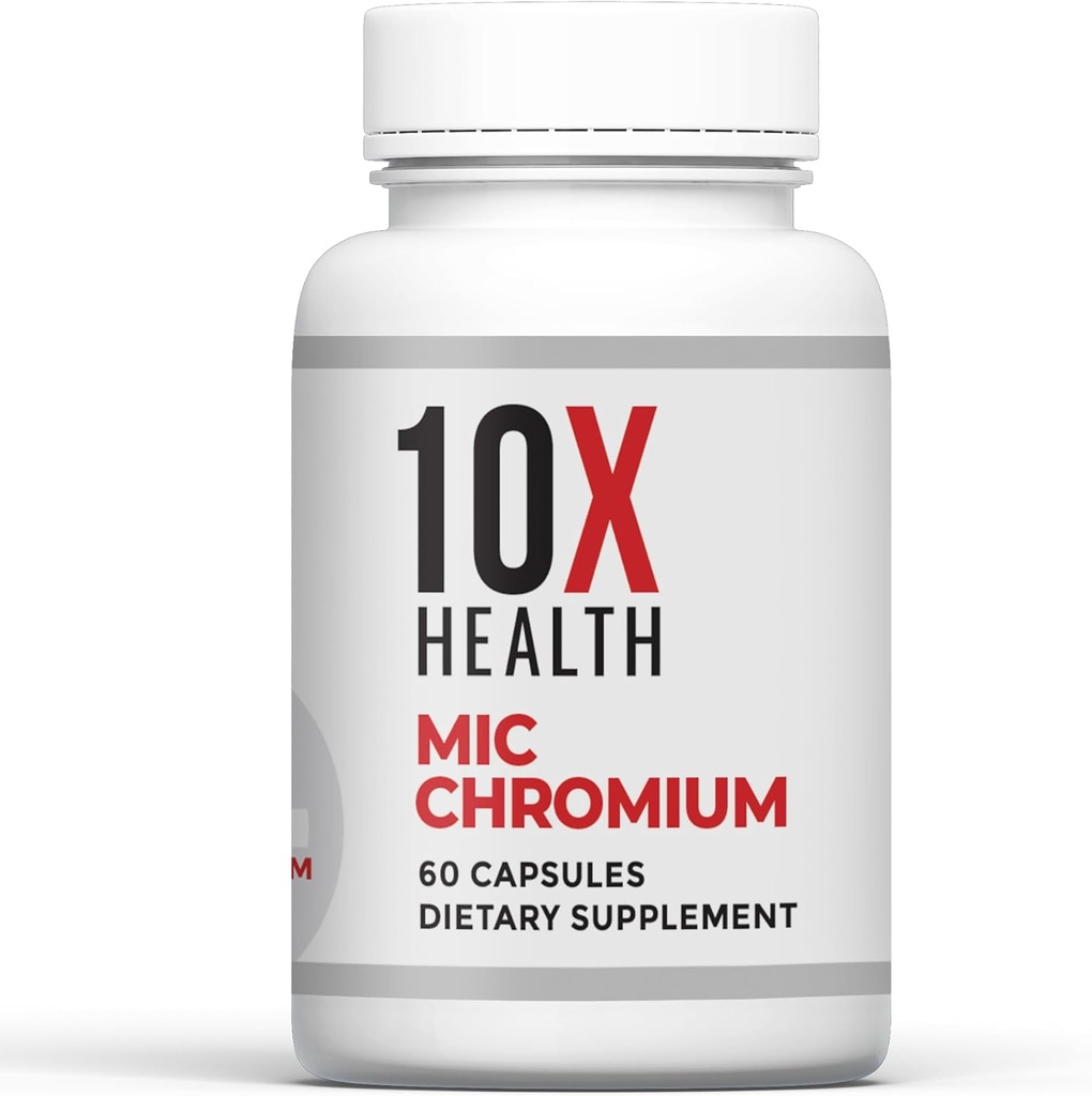10X Health MIC Chromium Supplements - 60 Capsules - Contiene Choline Inositol & L Methionine - Suplementos minerales para el soporte nutricional diario - Cromo, L-Metionina, Suplementos de línea