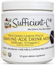 Sufficient-C High Dose Non-GMO Vitamin C Lemon Peach Immune-Ade Drink Mix, Conveniente 125 Gram Size w/L-lysine, Bromelain &amp; a Premium 96% Pure Green Tea Extract - Stomach Friendly, Adrenal Supportive