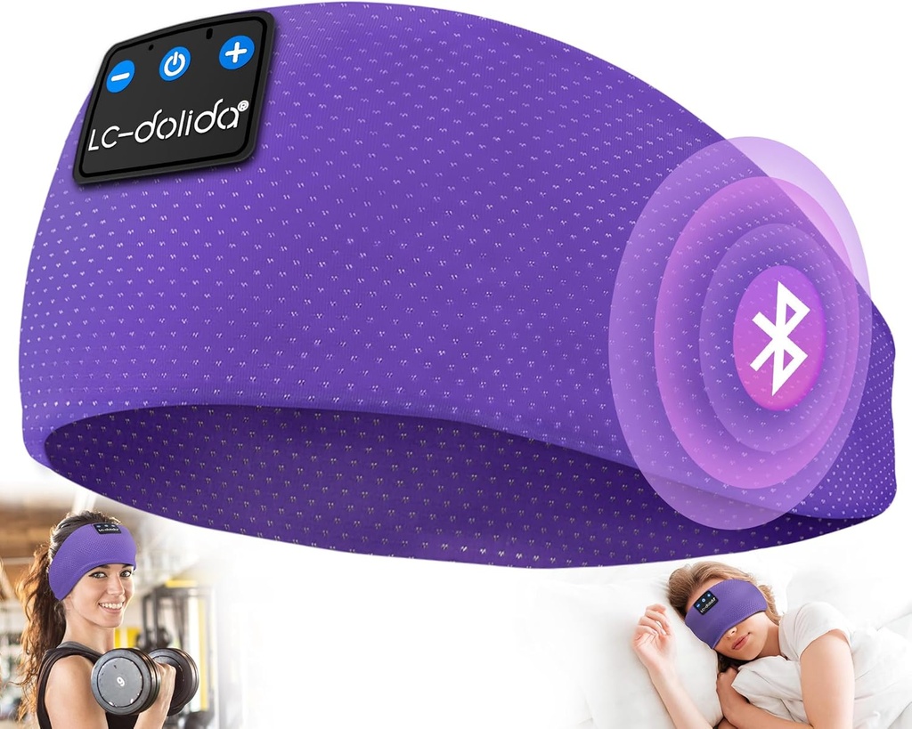 Auriculares para dormir LC-dolida Bluetooth 5.4, Auriculares para audífonos inalámbricos, Máscara para dormir, Deportes, Regalos, Ejercicio, Jogging, Yoga, Insomnio, Viajes aéreos, Meditación