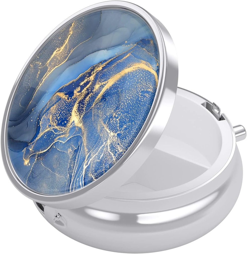 Nipichsha Pill Box, Small Pill Case for Purse & Pocket, Cute Travel Medicine Organizer, Portable Medicine Container Holder to Hold Vitamins, Medication, Fish Oil &amp; Supplement, Dark Blue Marble