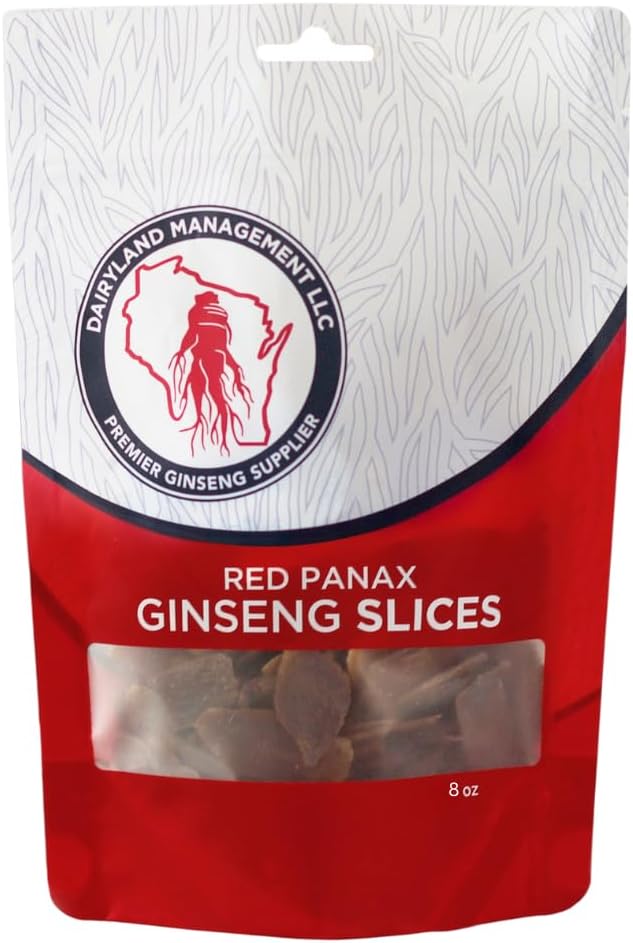 Dairyland Management LLC Red Panax Ginseng Slices - 8 oz Pack Korean Panax Ginseng Slices - Non-GMO, Gluten Free Red Ginseng Root - Use This Herbal Supplement in Soup, Tea, Congee