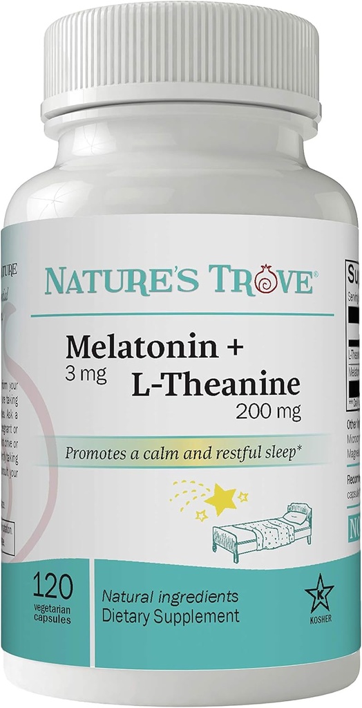 Trove Melatonin 3mg + L Theanine 200mg – Calm and Relaxation – 120 Kosher Vegetarian Capsules