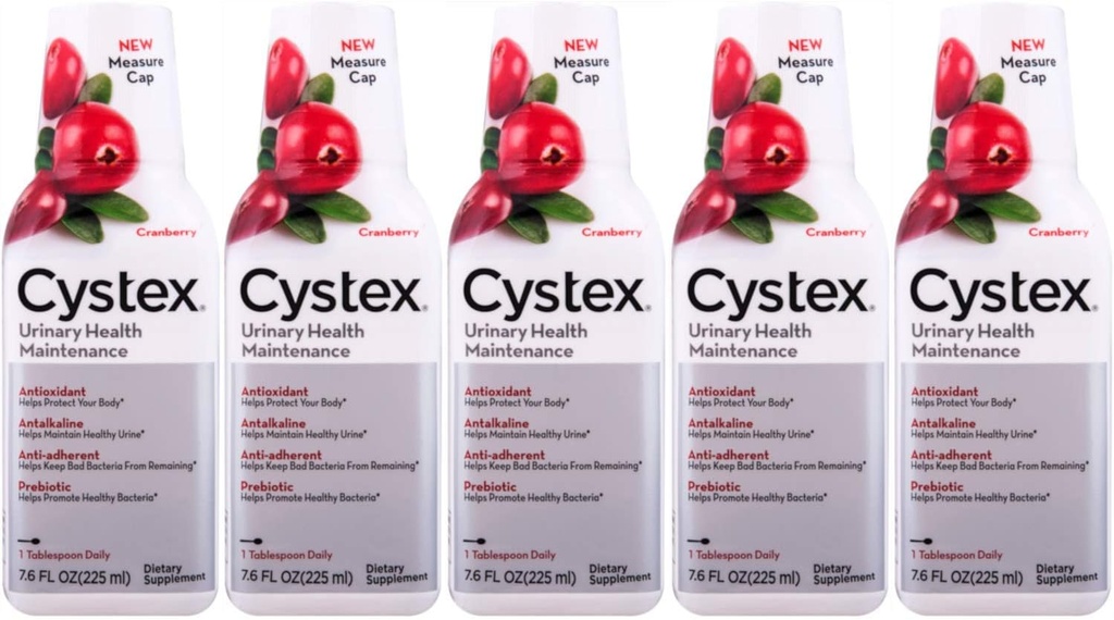 Cystex UTI Prebiotic Cranberry Liquid, Urinary Tract Support with D-Mannose, Vitamina C, and Bromelain, 7.6 FL OZ (Pack of 5)