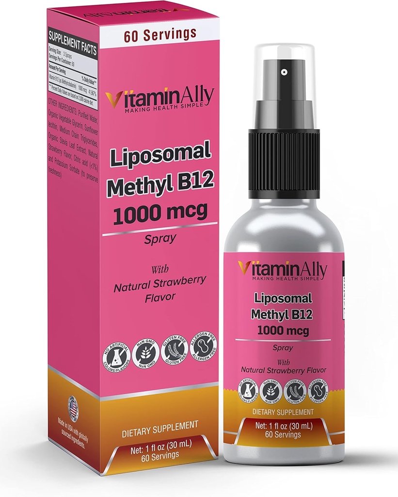 Liposomal Vitamina B12 Spray ANTE 60 Servings TENIDO 2 Mes de Suministro TEN1 fl oz TENIDO Non-GMO TENIDO Sin azúcares añadidos ANTE Gluten Gratis TENIDO Viajar Friendly ANTE Soporta Energía, Nerve Salud y Función Cerebro