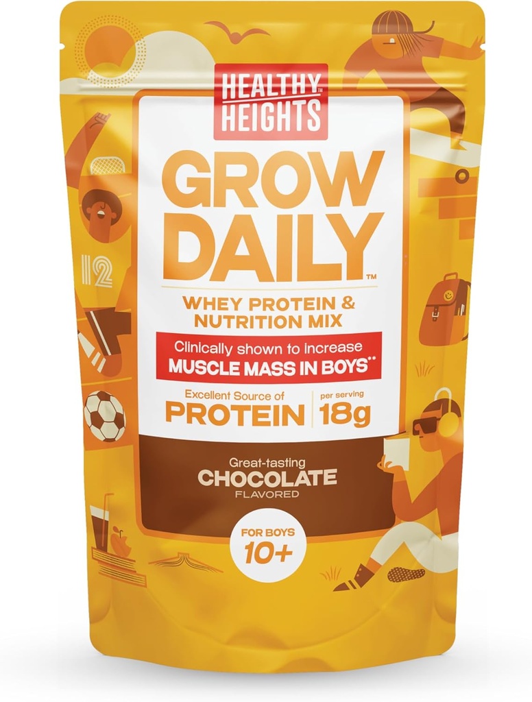 Healthy Heights Grow Daily Kids Protein Drink Mix (Chocolate) - High Protein Shake for Boys 10+
