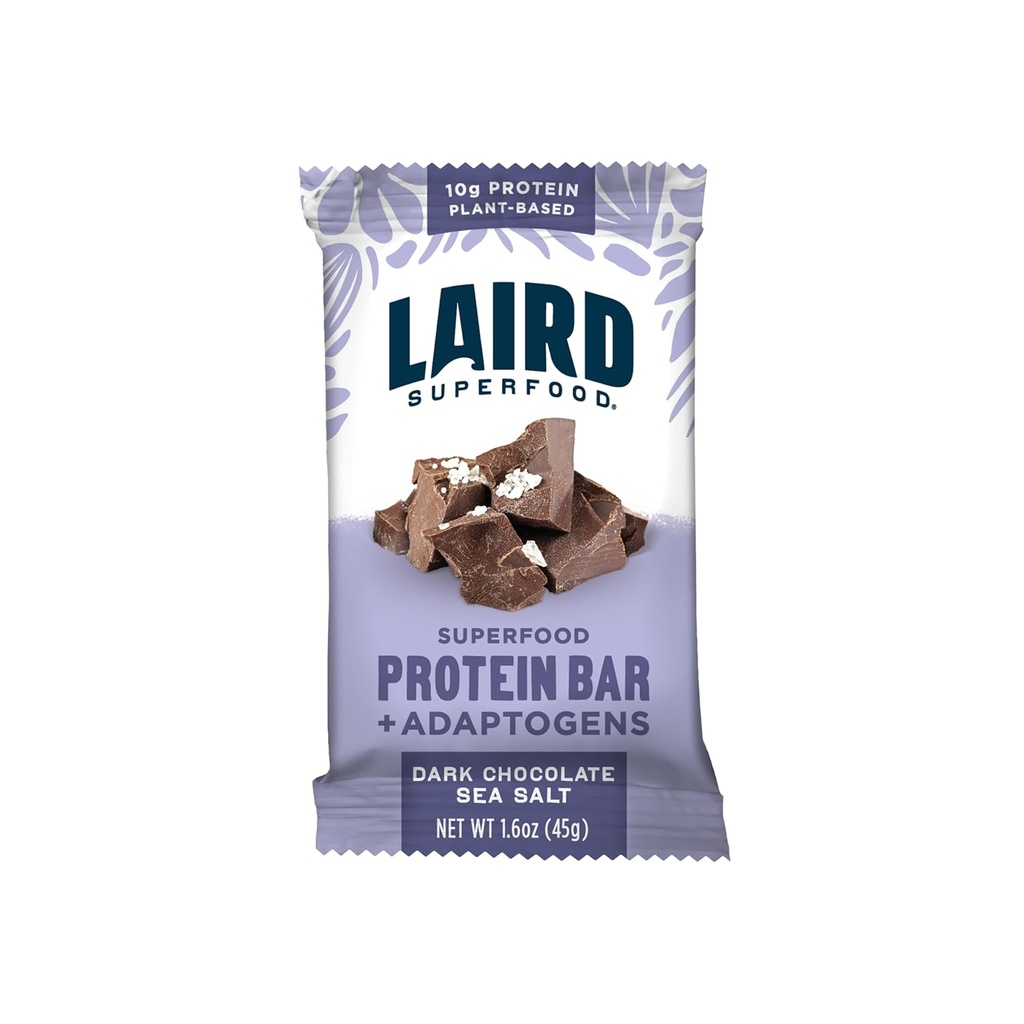 Barras de Proteína Funcional Superalimentaria Laird – Bar Proteína Proteína pero Mejor con Ingredientes Reales, Mushrooms Funcionales 10g Proteína de Base Planta, 6g Fibra - No GMO - Sal Mar de Chocolate Oscuro, 10 Conde (Pack de 1)