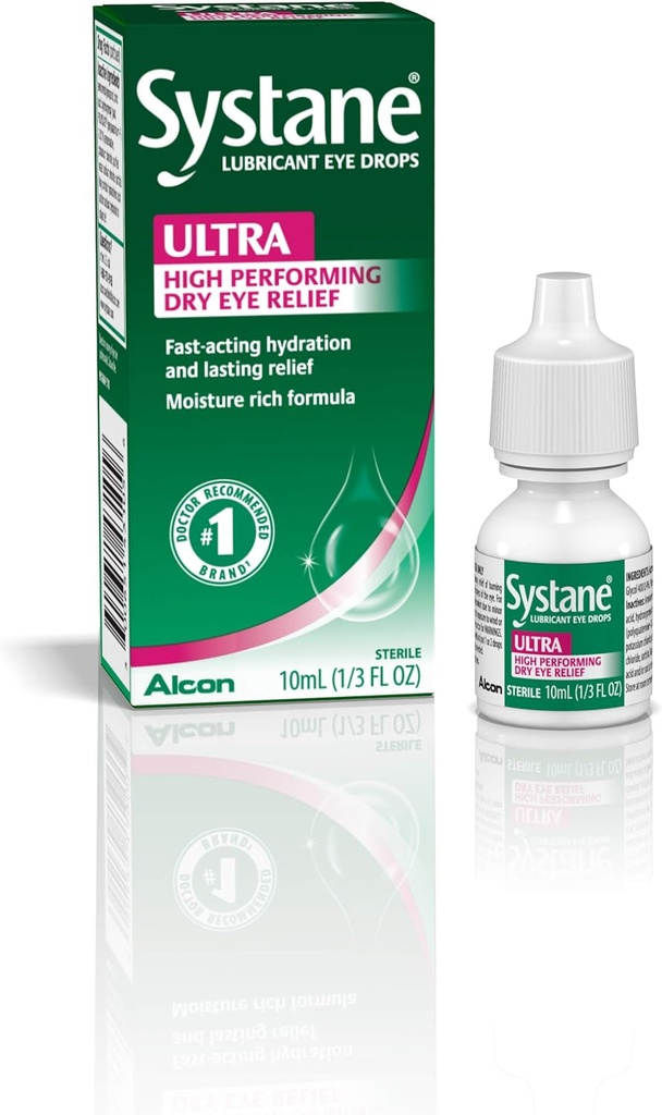 Systane Ultra Lubricant Eye Drops, Tears artificiales para el ojo seco, Single Pack, 10 ml