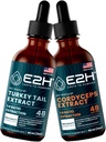 E2H: Turquía Tail & Cordyceps Extractos - Immune Support, Focus, Memory, Clarity - Non-GMO, Vegan - 2 Fl Oz Cada (4 Fl Oz Total) - Bundle