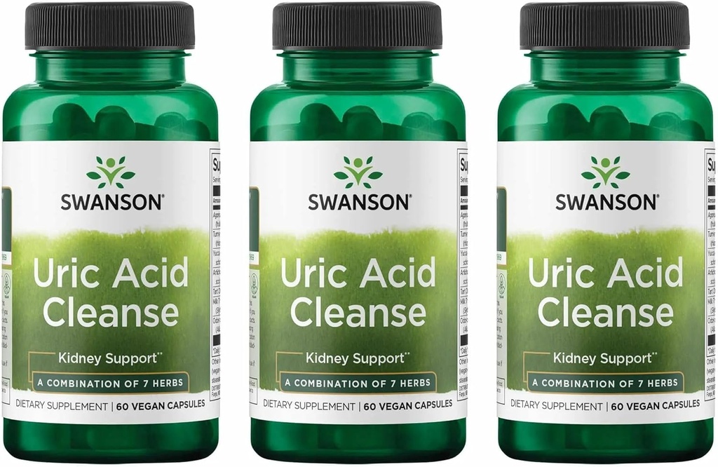 Swanson Uric Acid Cleanse - Natural Supplement Promoting Kidney Support - Características una potente combinación de 7 hierbas - (60 cápsulas vegetales) 3 Pack