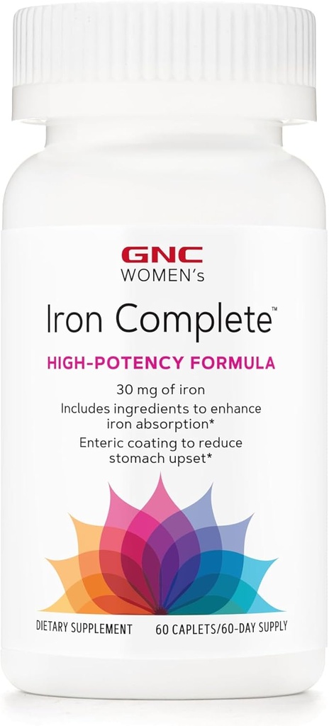 GNC Mujeres Hierro Completa Multivitamina, mejora la capacidad de Absorb Iron, 60 caplets