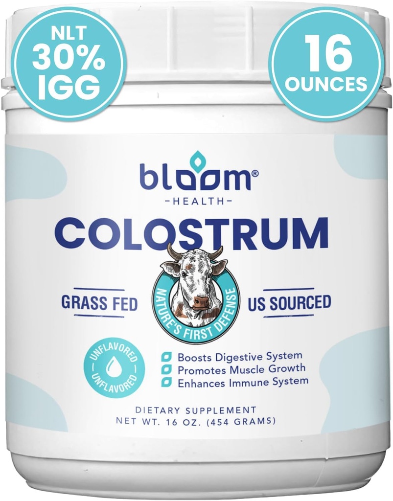Grass Fed Colostrum Powder – Garantizado 30% IgG ← Promueve Sistema Digestivo, Salud Muscular y Mejora Sistema Immune ← Desarrollado, No GMO y Libre de Pegamento Silencio 16 OZ 454 gm Fuente de USA