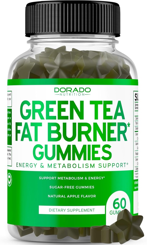 Green Tea Fat Burner Weight Loss Gummies (60 Conde) Fat Burner Women - Appetite Suppressant Weight Loss Suplemento para Hombres &amp; Mujeres con Apple Flavored - Third Party Tested - USA Made