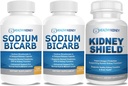 Bicarbonato de sodio 650mg cápsulas para el alivio de ácido, Alkalinity 120 pastillas 2-Pack + Escudo de riñón 120 Caps Suplemento de riñón para soportar la función normal del riñón