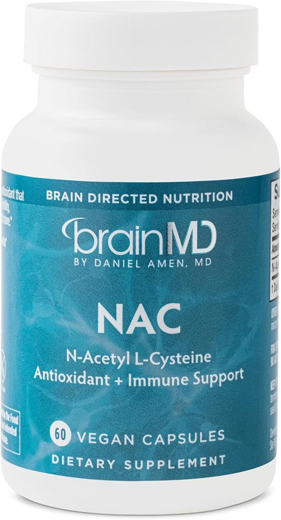 BRAINMD NAC - 60 cápsulas Vegan - Antioxidante + Soporte Inmunitario - Gluten Free - 60 piezas