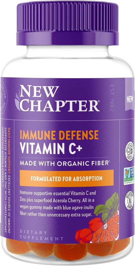Nuevo capítulo Vitamina C+ Gummies – 35% Menos Azúcar§, Excelente fuente de vitamina C, Dos Gummies diarios para el apoyo inmunitario con Acerola Cherry, Vegan, No GMO, Gluten Free, Citrus Flavored, 60ct