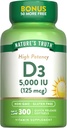La verdad de la naturaleza Vitamina D3 5000 UI (125 mcg) TEN 300 Softgels TEN High Potency Vitamin D ← Non-GMO y Gluten Free Supplement