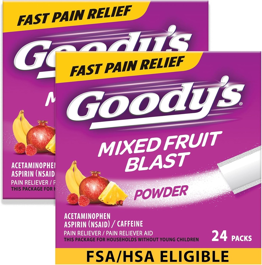 Goody's Extra Strength Headache Powder, Mixed Fruit Blast Flavor Dissolve Packs, 24 Packets individuales (2 Pack)