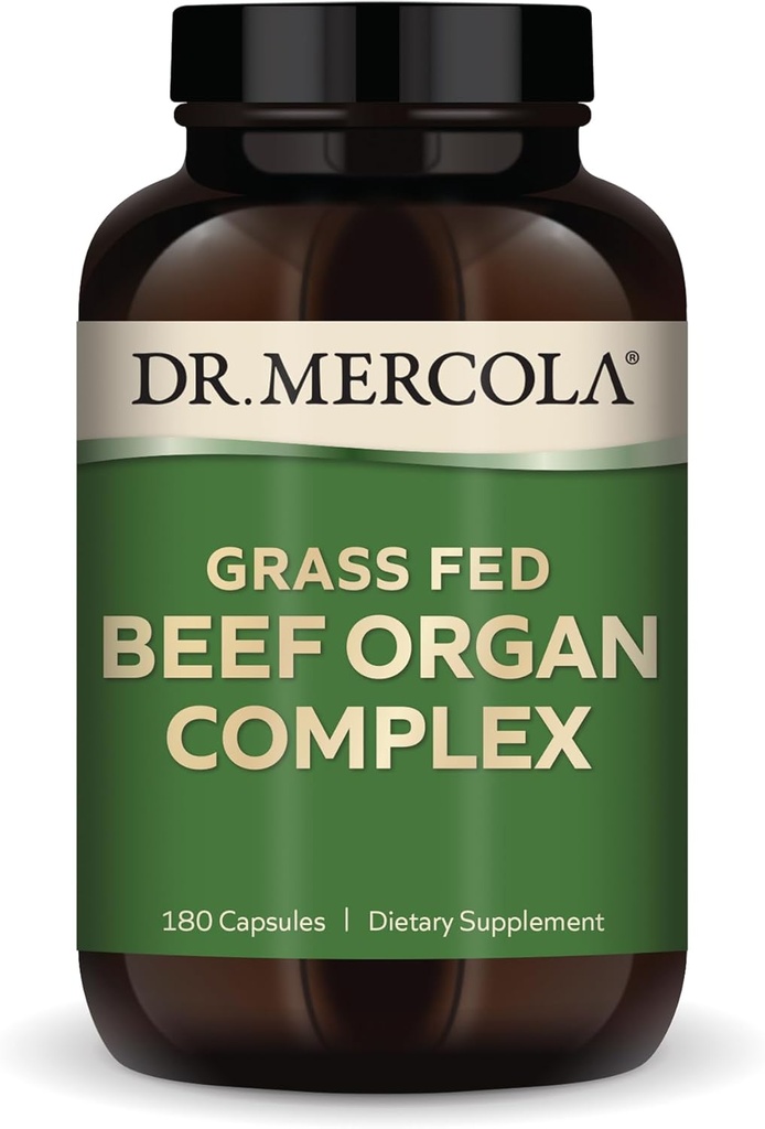 Dr. Mercola Grass Fed Beef Organ Complex, 30 Servings (180 Capsules), Suplemento dietético, soporta funciones circulatorias inmunitarias, non-GMO