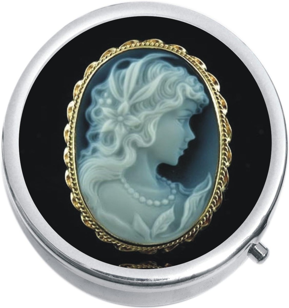 NewCharms Black and White Cameo Medicine 3-Compartment Pill Box
