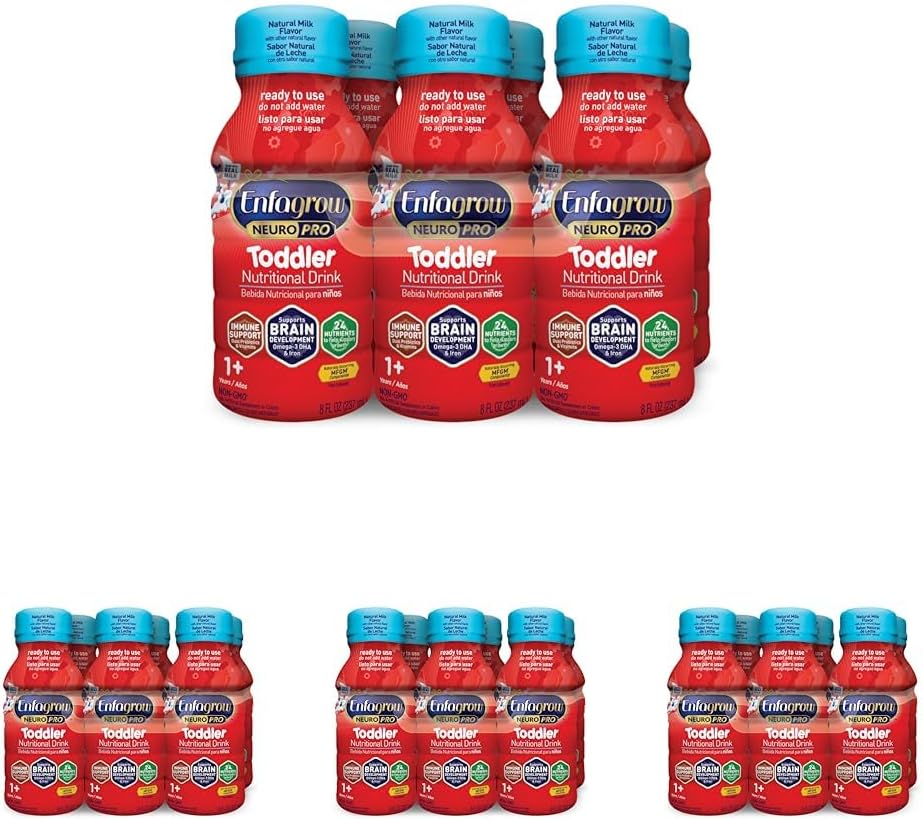 NeuroPro Toddler Nutrición Bebida 8 fl. oz. Listo para usar (6 Botellas) Prebióticos para Immune Support, DHA para el desarrollo cerebral, Hierro, No GMO, Natural Milk Flavor (Toddler Next Step) Enfamil