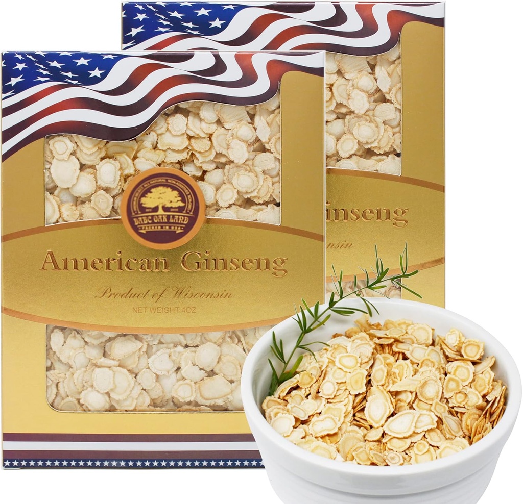 2 Cajas de American Ginseng Slices de Wisconsin, American Wisconsin Ginseng Slices Root for Tea, Energy for Men Women Mental Health Boosts Immunity, Gluten Free,  Round/ع洋參Small Round 2Boxes of 4oz, 8oz