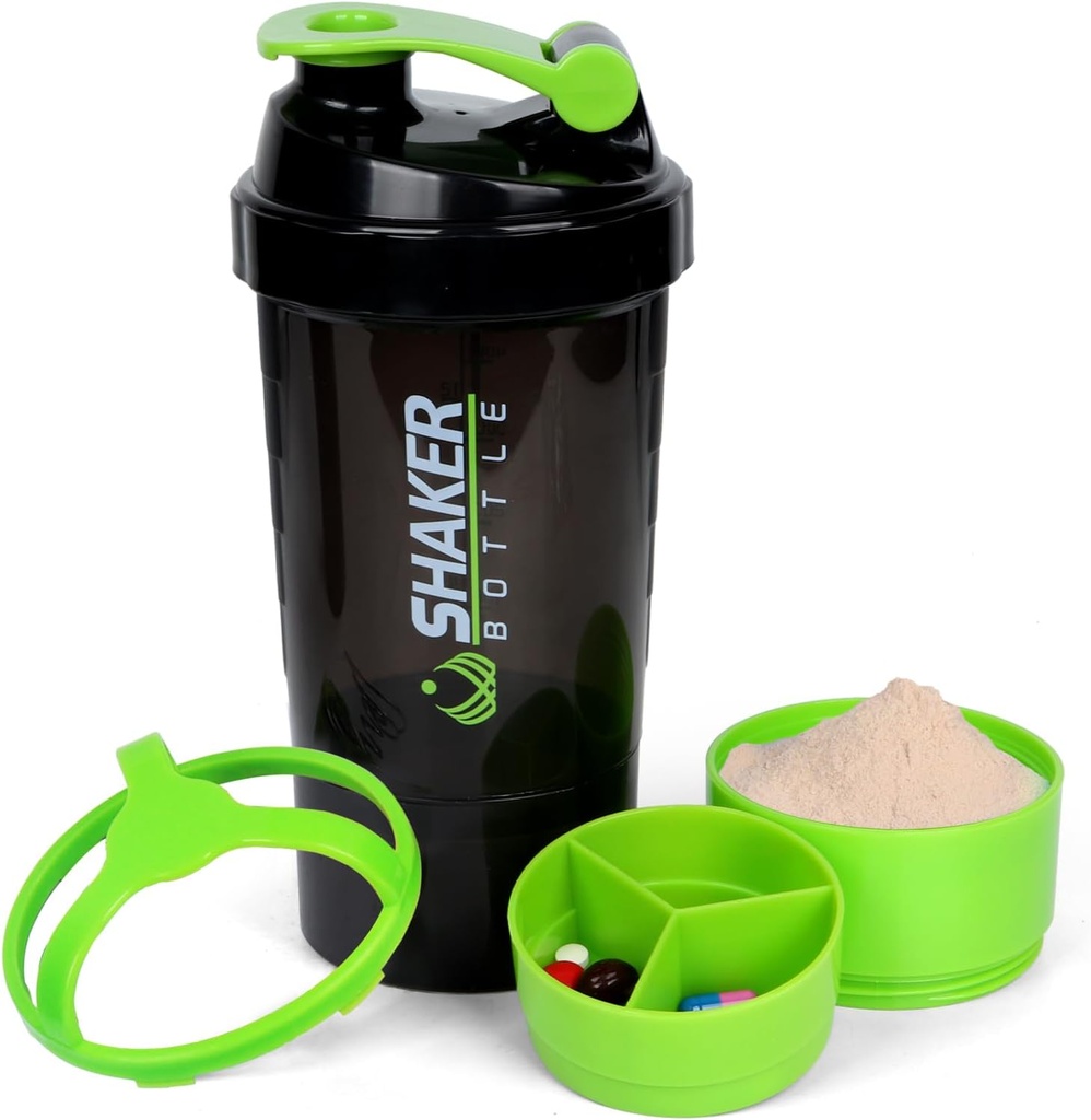 XTK Shaker Bottle 16OZ Protein Shaker Botellas con Mix Ball Portable Sports Water Bottle Leak Proof GYM Cup para Mezclas de Proteína con Almacenamiento y Organizador de Píldoras, Ideal para Pre Workout,BPA Free (Green)