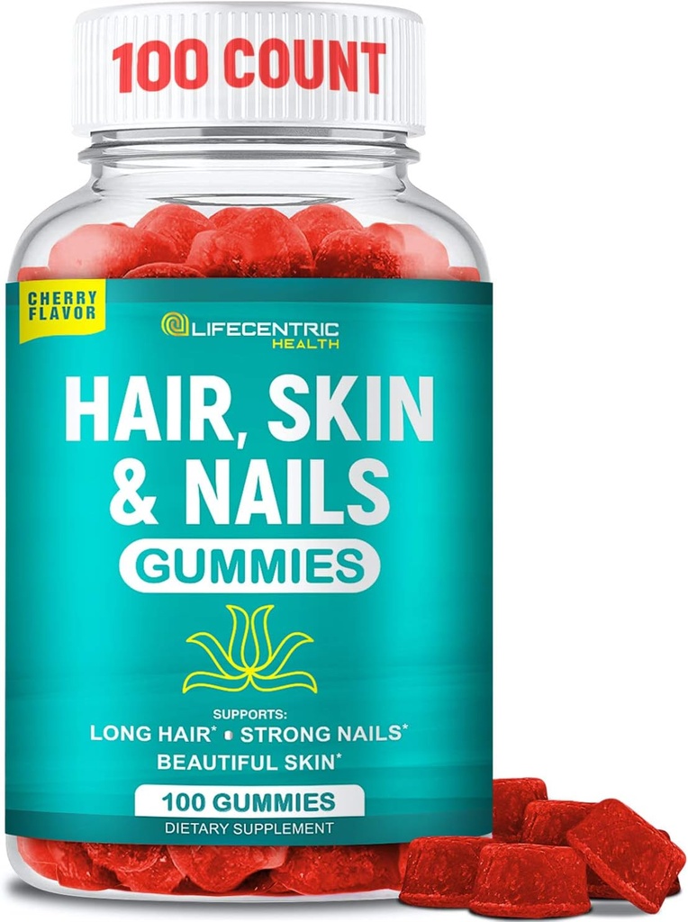 Peluquería de piel y uñas Gummies con alta potencia Biotina 5000mcg ← Tasty Hair Vitaminas para Mujeres Hombres y Niños ← Peluquería libre Nail y Vitaminas de Skin Plus Biotina Gummies para el crecimiento del cabello