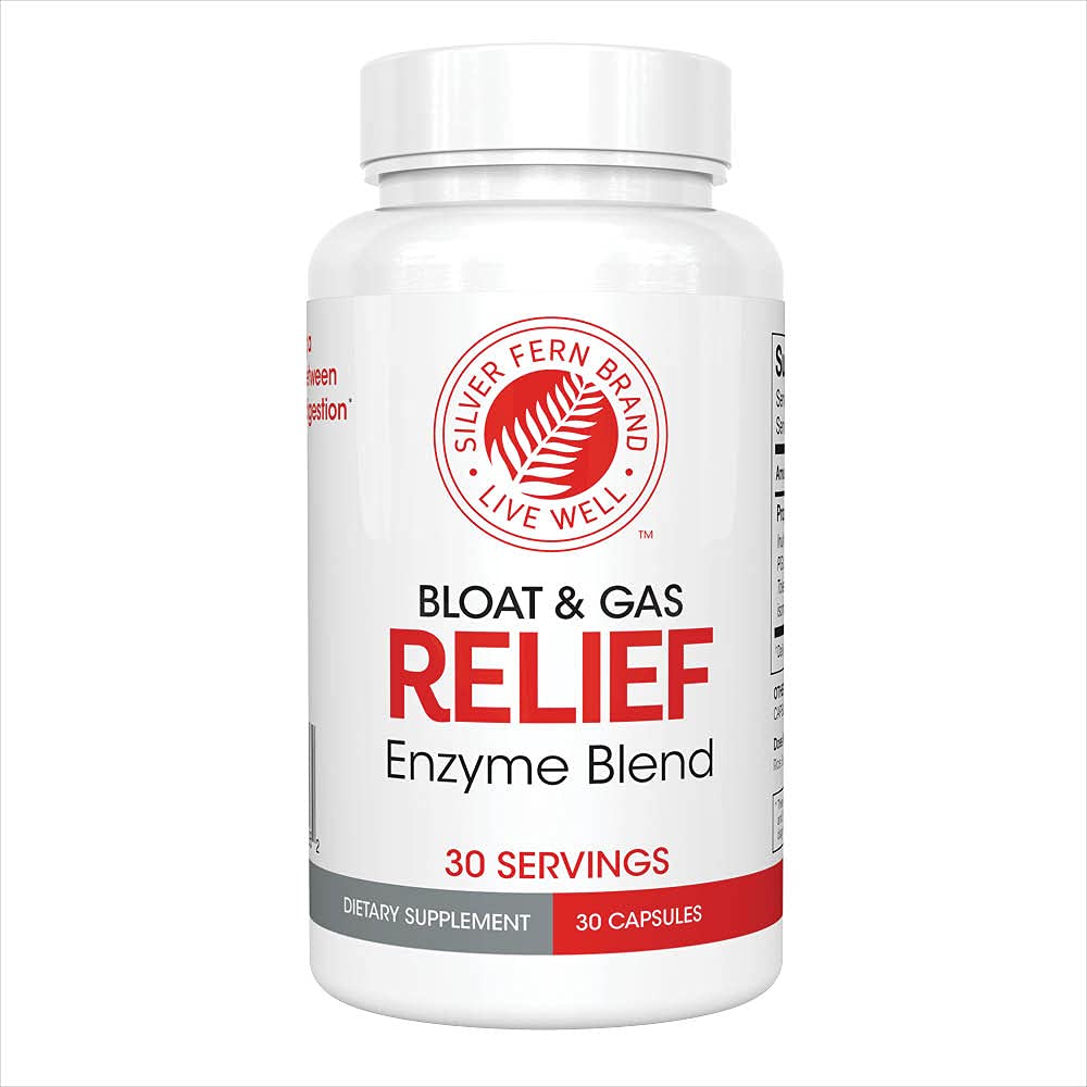 Silver Fern Bloat &amp; Gas Relief Digestive Enzyme Blend - 1 Botella = 30 Serviciones - FODMAP &amp; Bloating Digestion Suplemento con Tolerase L, Pectinase &amp; Más (1 Botella)