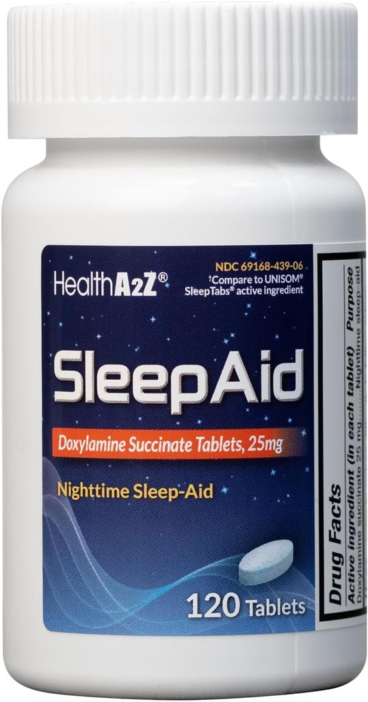 HealthA2Z® Sleep Aid ← Doxylamine Succinate Tablets 25mg tención 120 Cuentas (Pack of 1)