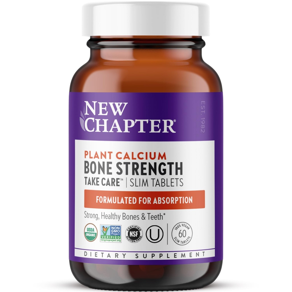 Nuevo capítulo Suplemento de calcio - Estrés de hueso Calcio orgánico con Magnesio, Vitamina D3+K2, 70+ Minerales de rastro para la salud de los huesos, sin gluten, Tablas delgadas fáciles de absorber - 60 Con
