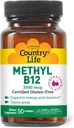 Country Life Methyl B-12 3000 mcg Lozenges, Vegan, Methylcobalamin for Energy y, Fácilmente Absorbed, B12 Vitamina, apoya los niveles de energía, resistencia y metabolismo, 50 Cuenta