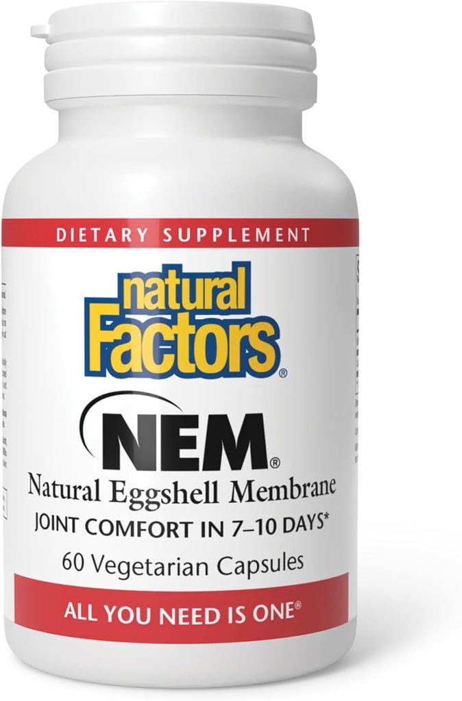 Factores naturales, NEM Natural Eggshell Membrane, promueve el confort conjunto y la flexibilidad, 60 cápsulas