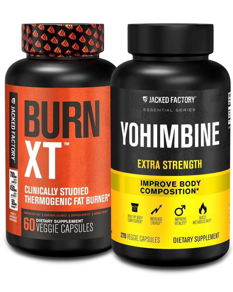 Grabador de grasa de la fábrica con Yohimbine - Suplementos termogénicos para hombres &amp; mujeres - Burn-XT Thermogenic Fat Burner &amp; Yohimbine Extra Strength Suplemento 2.5mg, 270 cápsulas