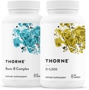 THORNE - Complejo B básico (60 cápsulas) " Vitamina D-5000 (60 cápsulas) Bundle - Apoyo a la producción de energía celular, salud cerebral y huesos saludables - Gluten, lácteos " libres de soja