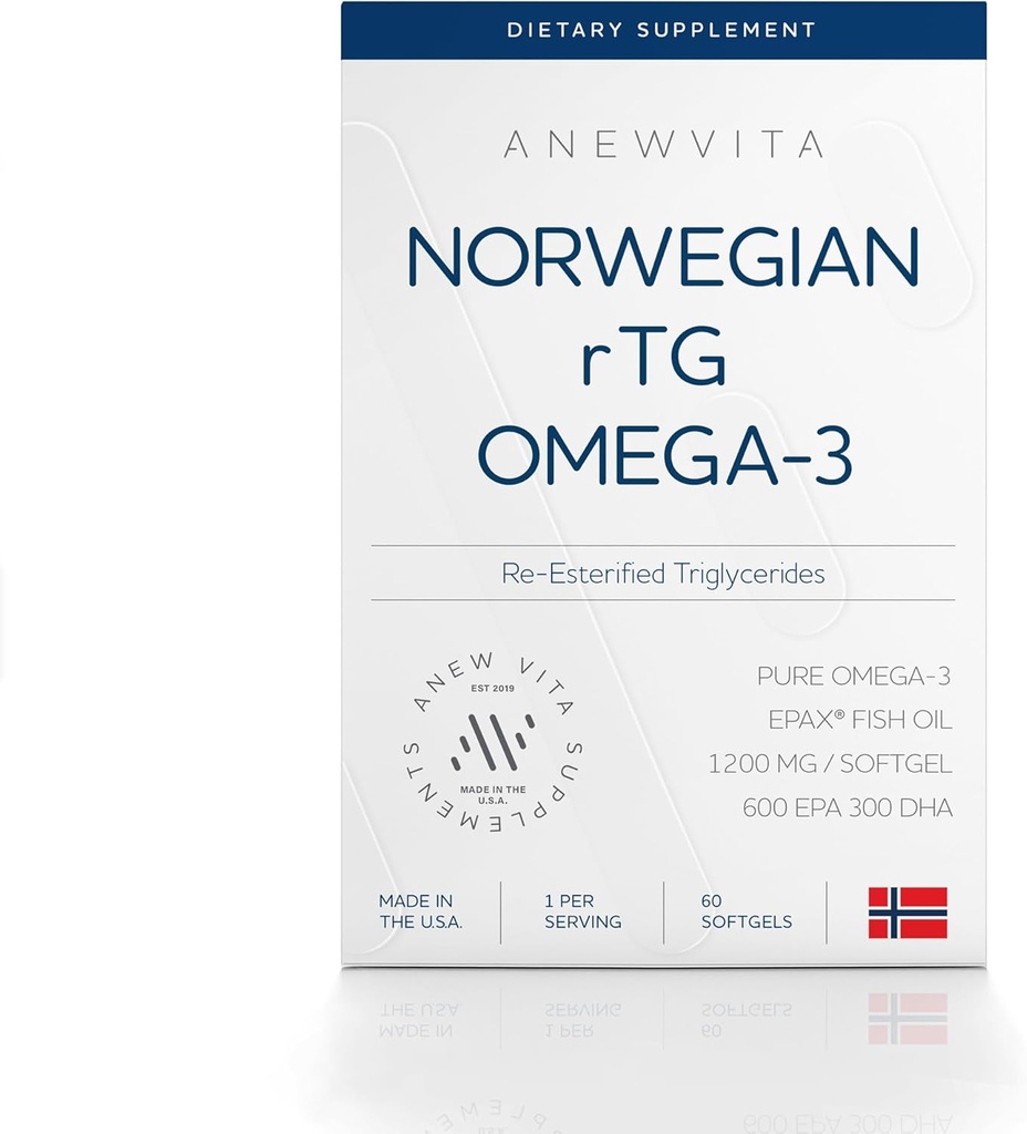 Norwegian rTG Omega 3 Fish Oil for Brain & Heart Boost, Triglyceride Fish Oil Omega 3 Suplementos, 300 DHA 600 EPA Omega 3 Softgels Essential Fatty Acids for Eyes, Skin & Joints, 1200mg, 60 Servings